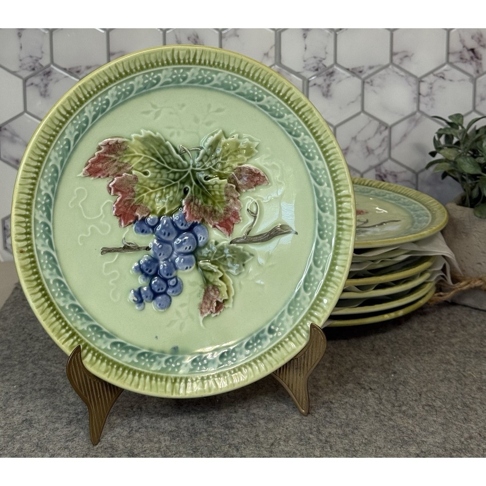 Vintage Plate Black Forest Art Pottery Majolica Erphila Germany Grapes Design